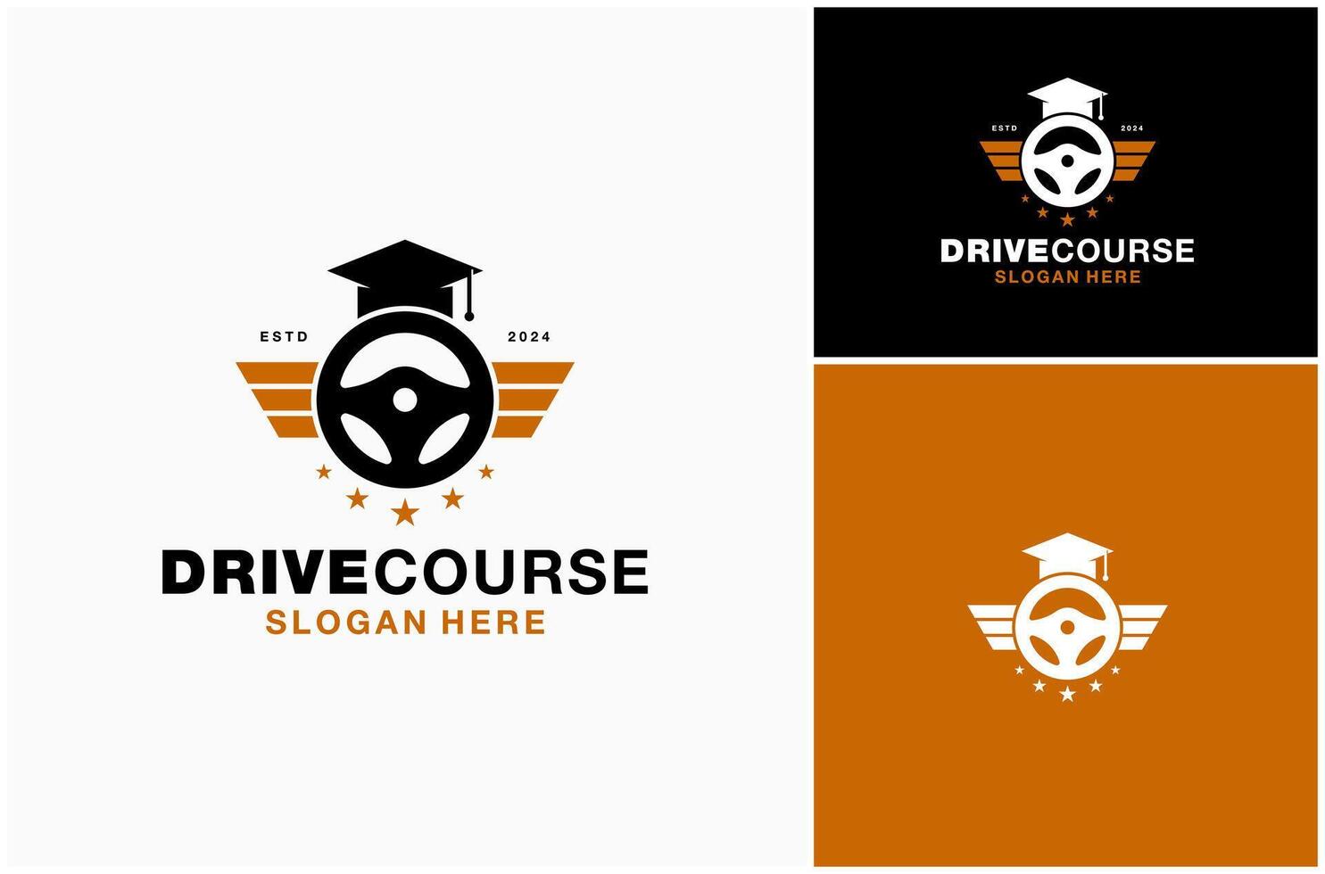 Steering Wheel Car Driving School Drive Course Driver Study Training Logo Design Illustration vector