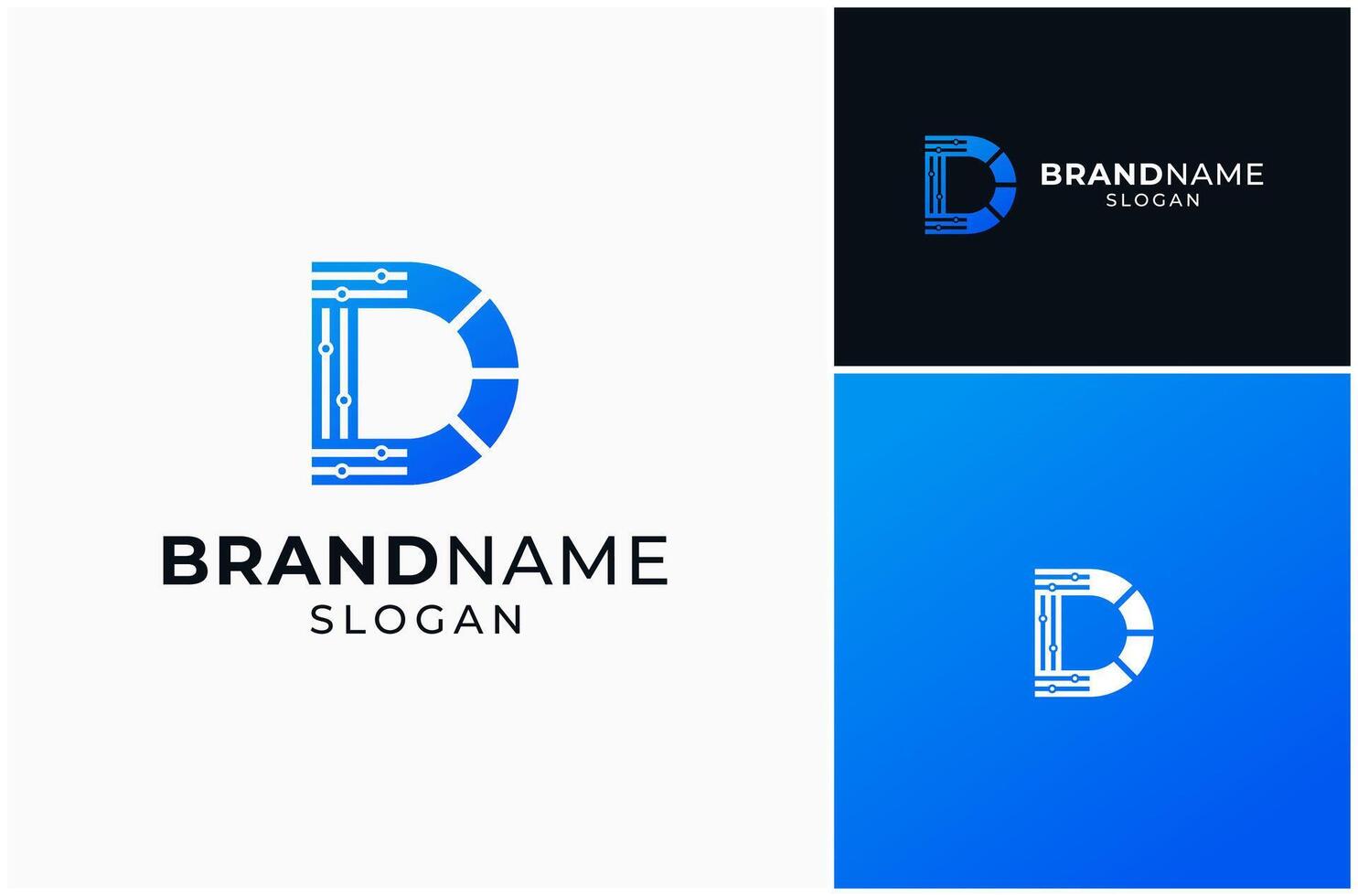 Letter D Circuit Board Technology Digital Network Connect Modern Logo Design Illustration vector