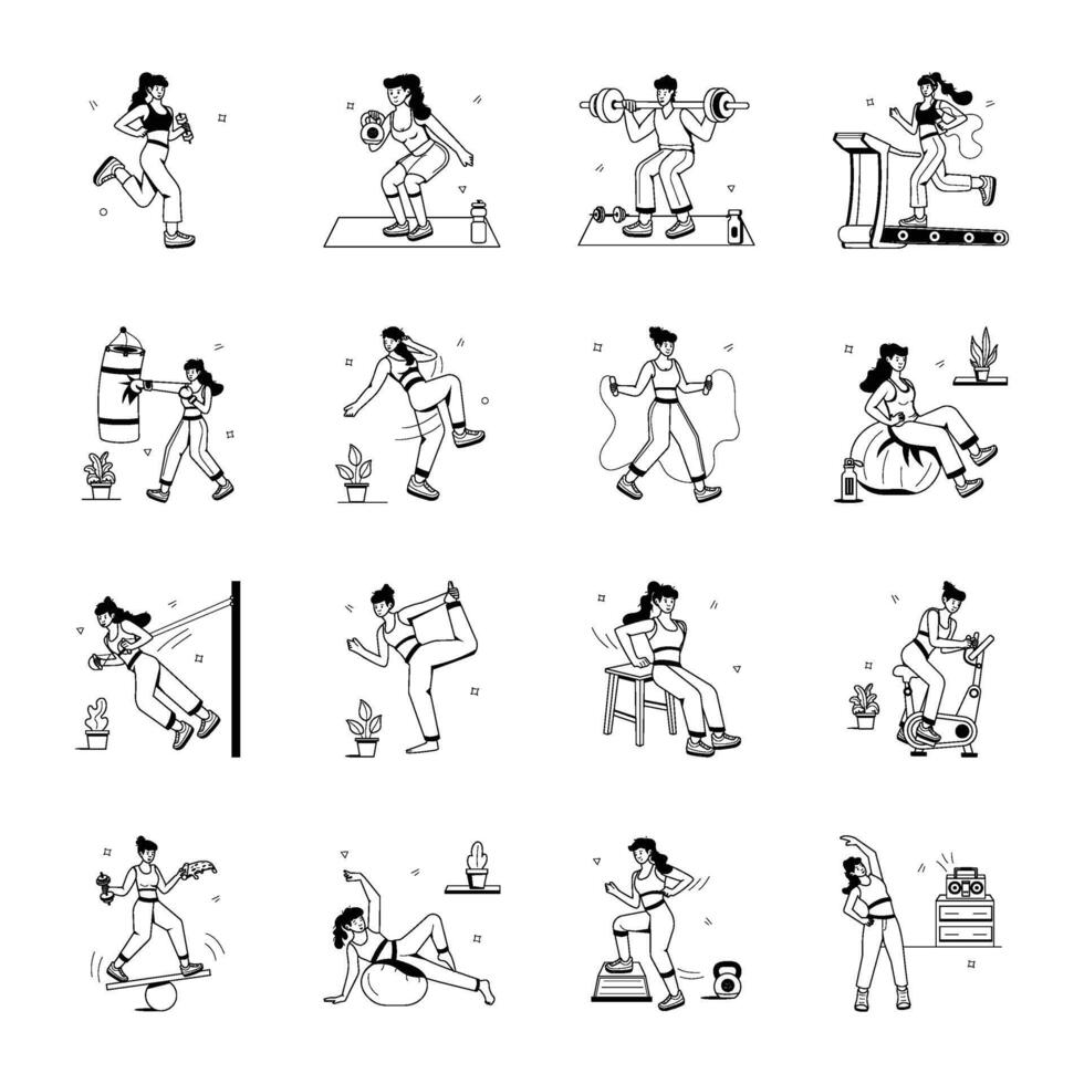 Flat Style Workout Mini Illustrations vector