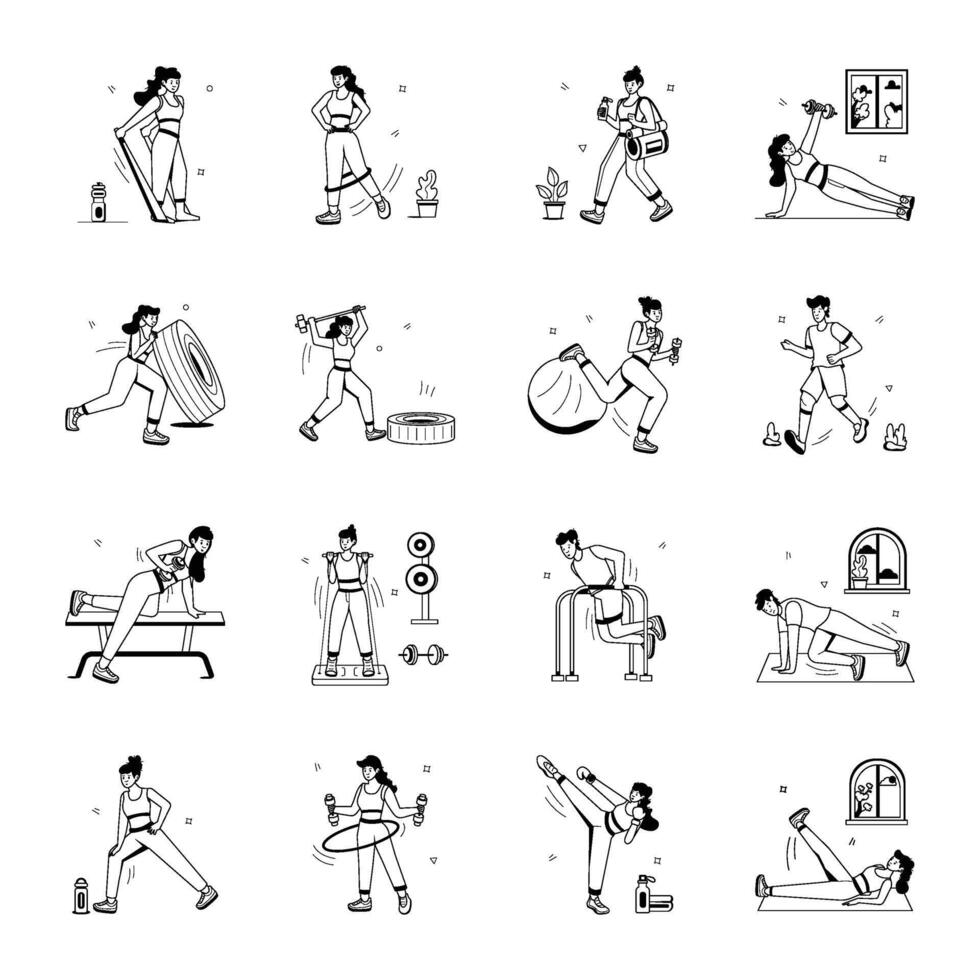 Flat Style Workout Mini Illustrations vector