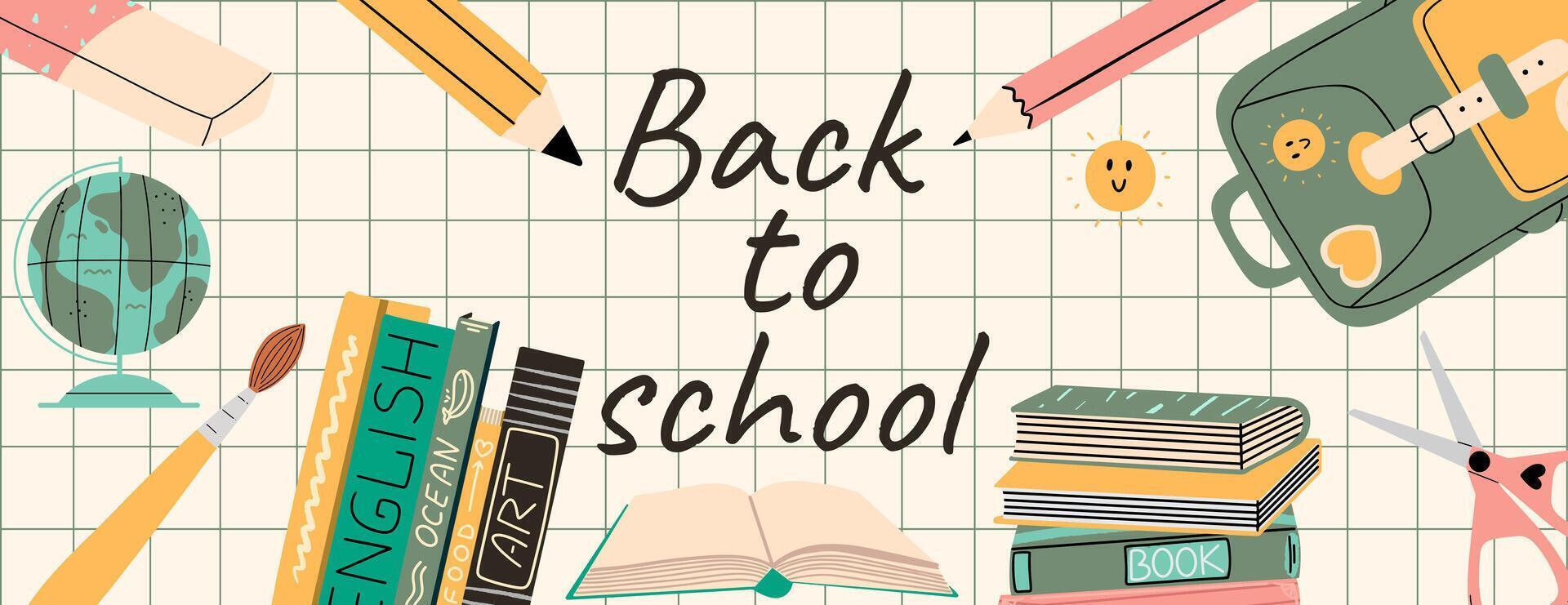 Back to school horizontal banner with text. vector