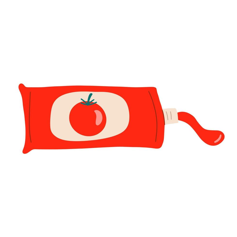A tube of ketchup. Tomato sauce spilled. vector