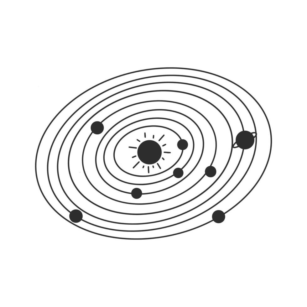 Solar system in line art style. Astro on isolated background vector