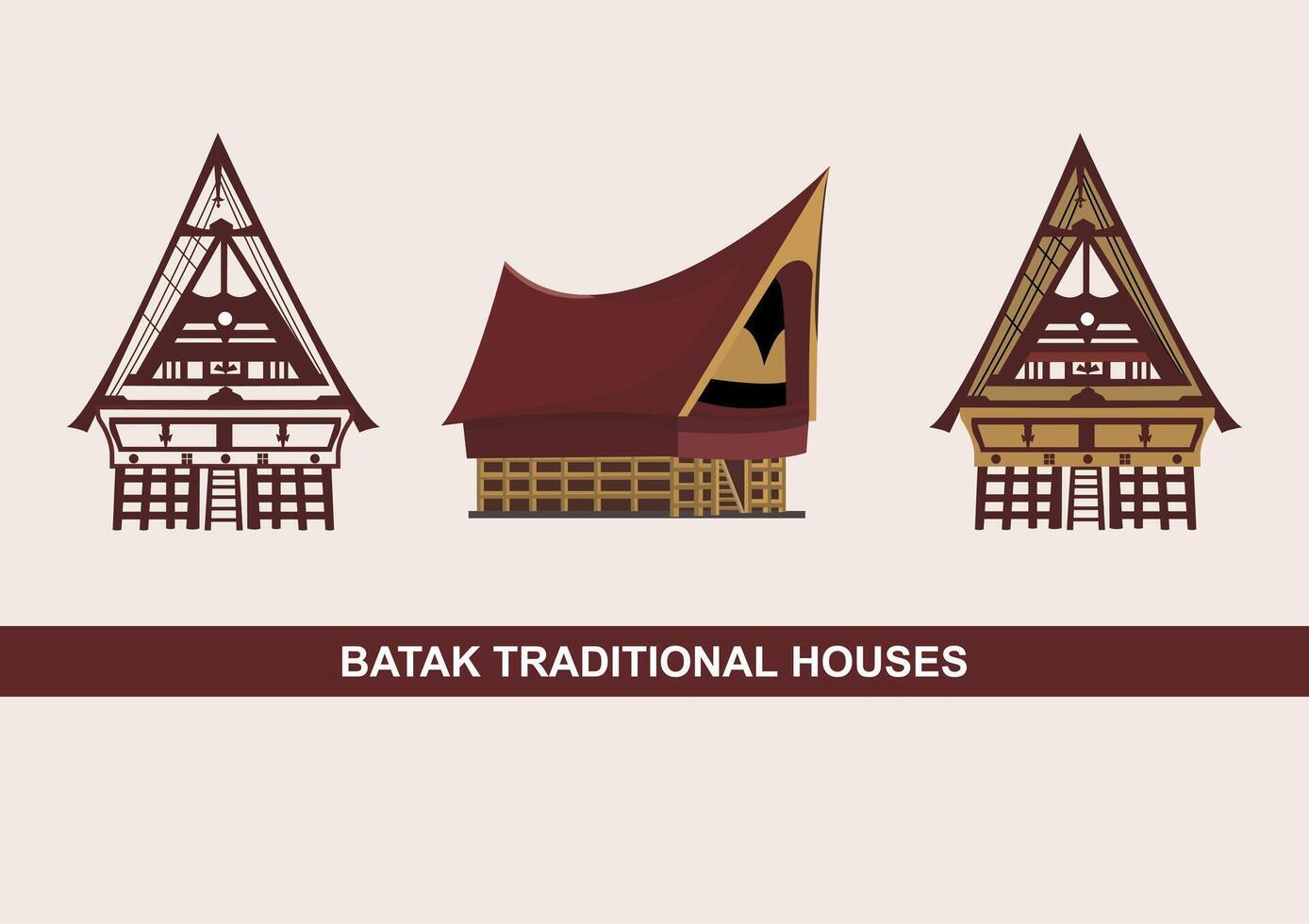 Batak traditional houses. Represent the unique architectural and cultural heritage of the Batak ethnic group in North Sumatra vector