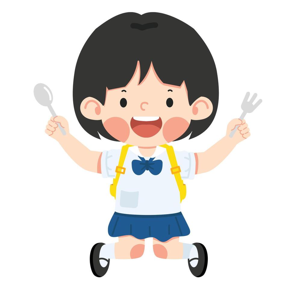 A hungry child holding a fork and spoon vector
