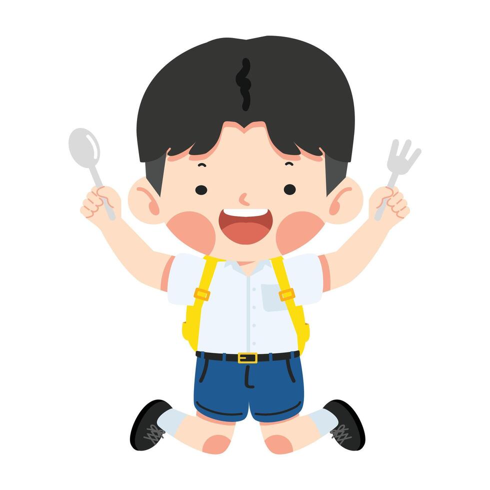 A hungry child holding a fork and spoon vector