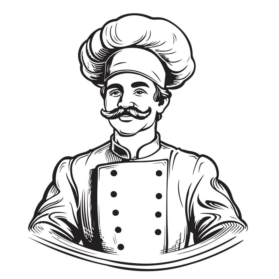 illustration of a sketch of a chef with a mustache and a hat vector