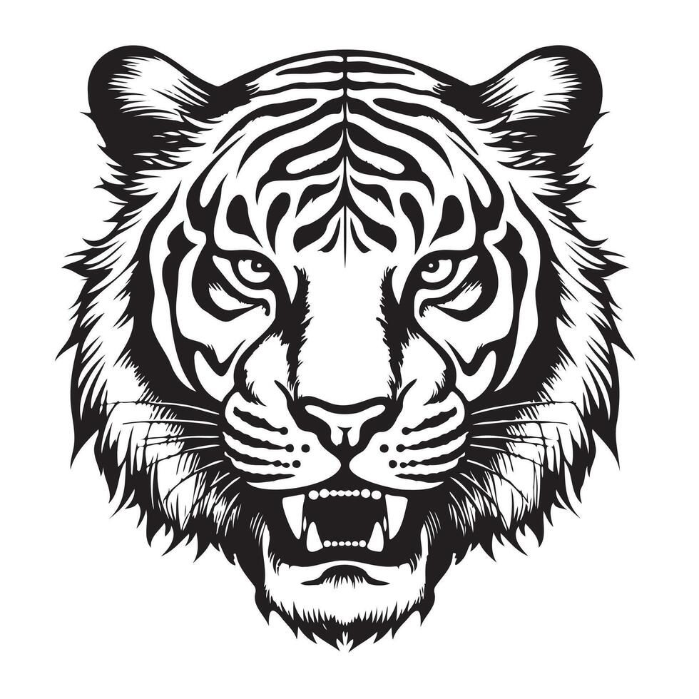 Tiger head growling sketch hand drawn in doodle style vector