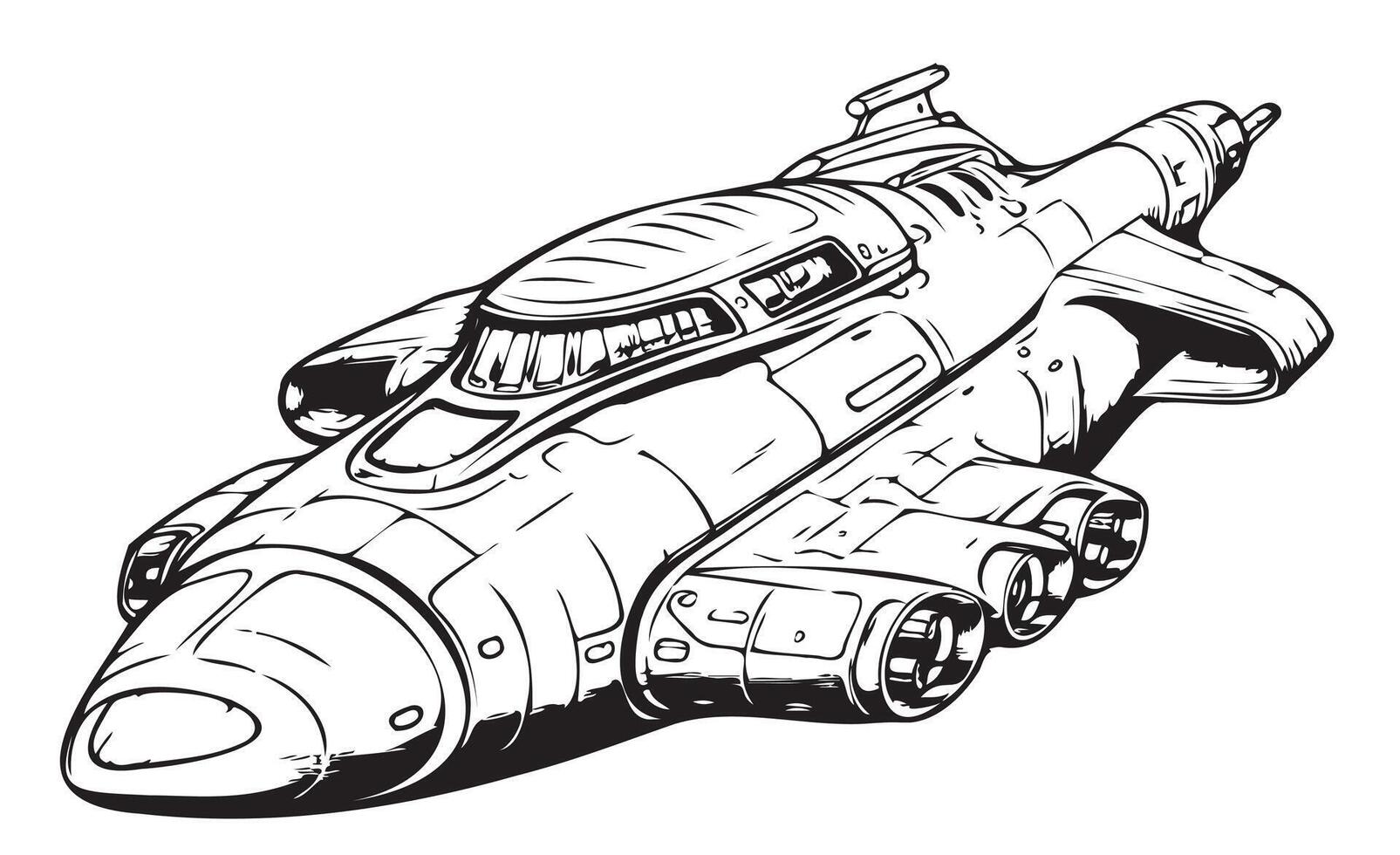 Spaceship sketch in retro style, hand-drawn vector
