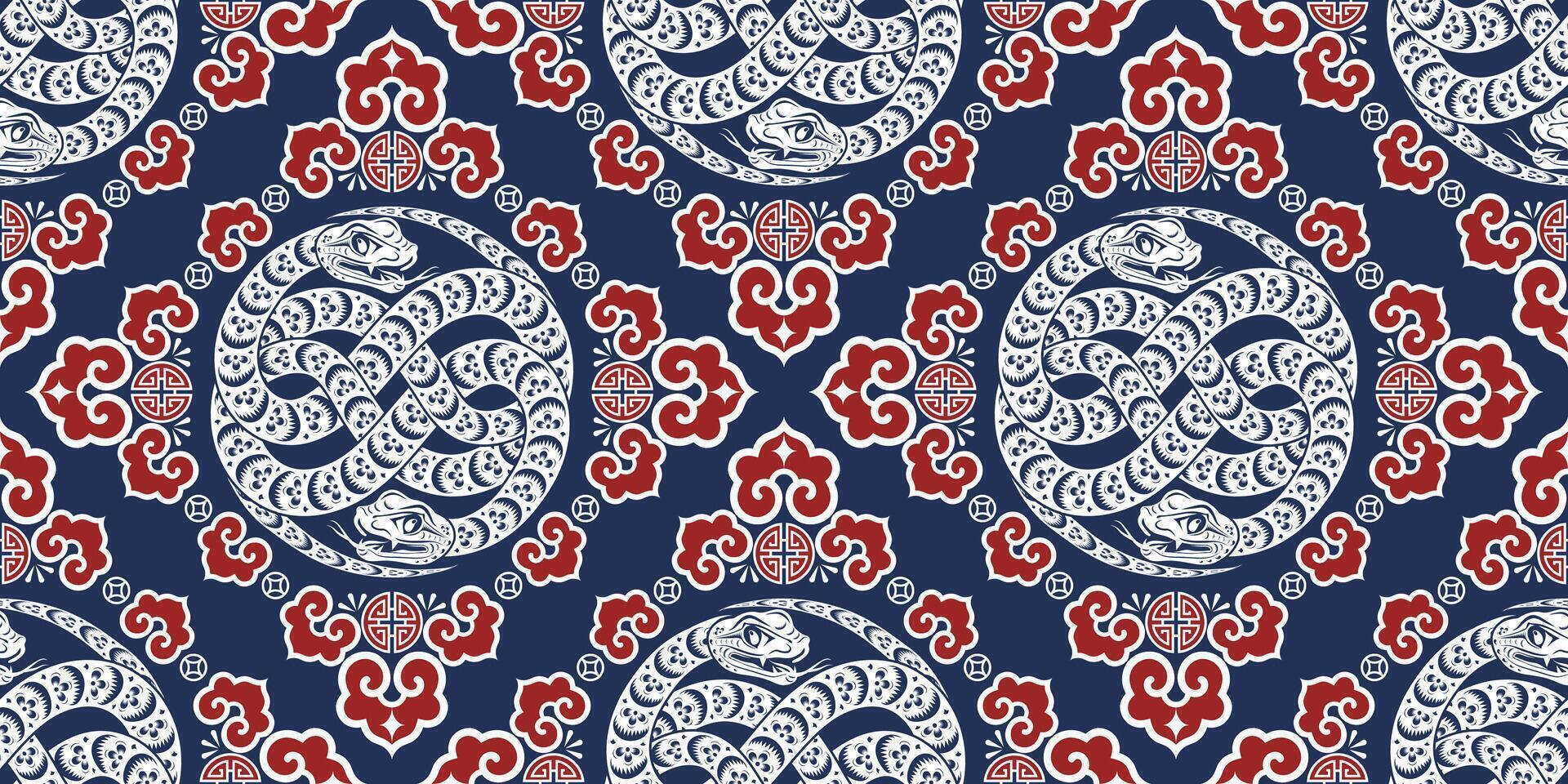 Seamless pattern happy chinese new year 2025 the snake zodiac sign vector