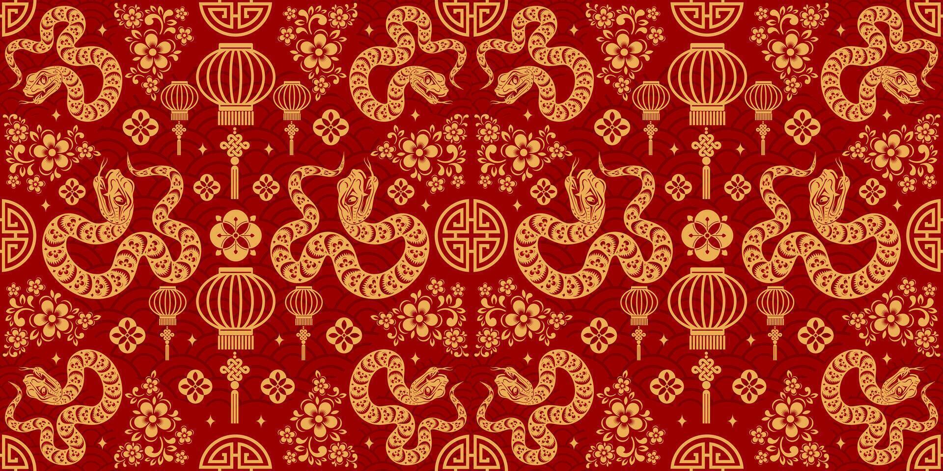 Seamless pattern happy chinese new year 2025 the snake zodiac sign