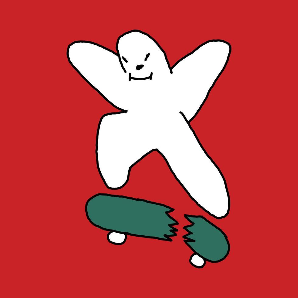 cute ghost skateboard character illustration vector