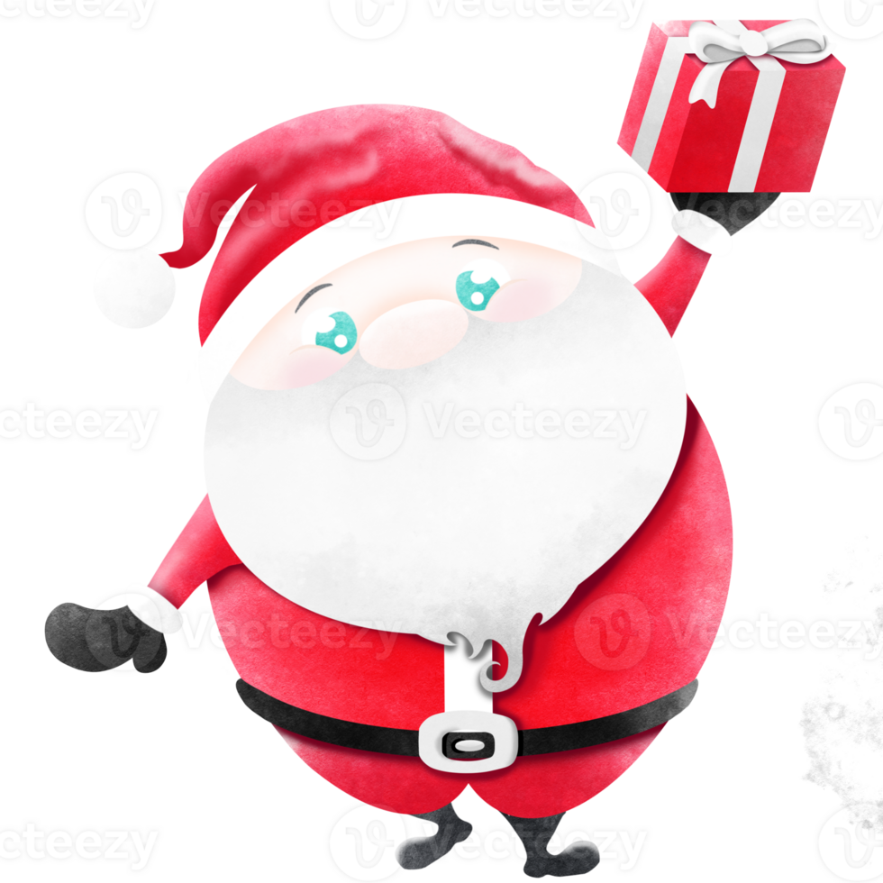 Santa Claus holds a red present in his hand png