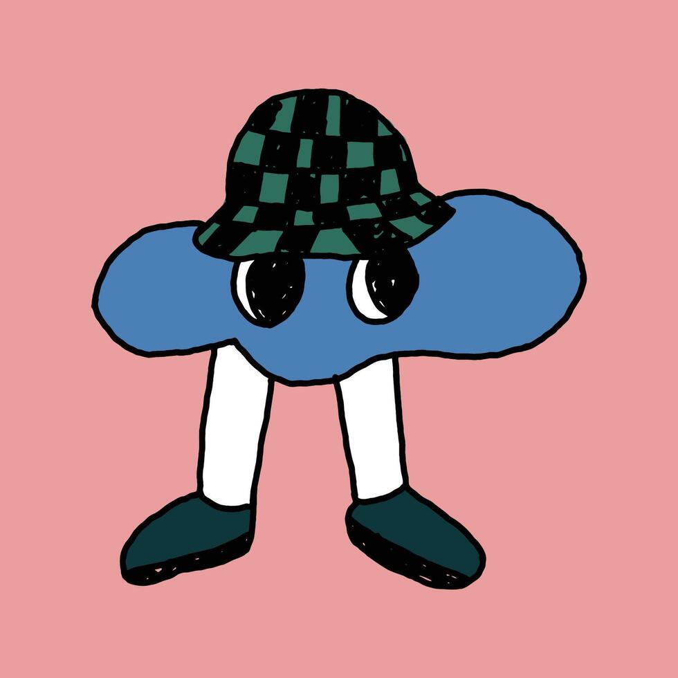cute y2k abstract character using bucket hat illustration vector