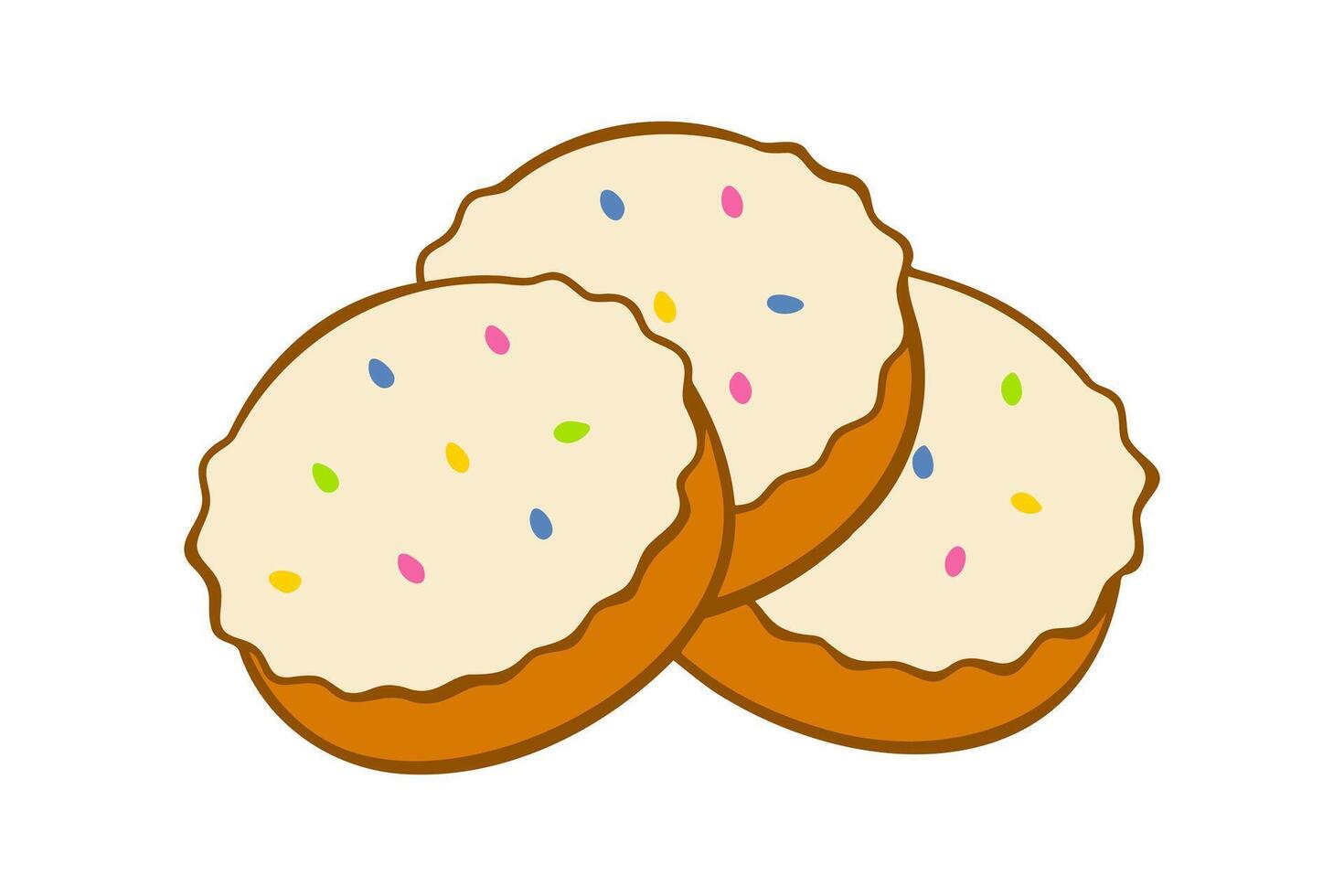 Cookies with creamy icing and colorful sugar sprinkles, isolated on white background. vector