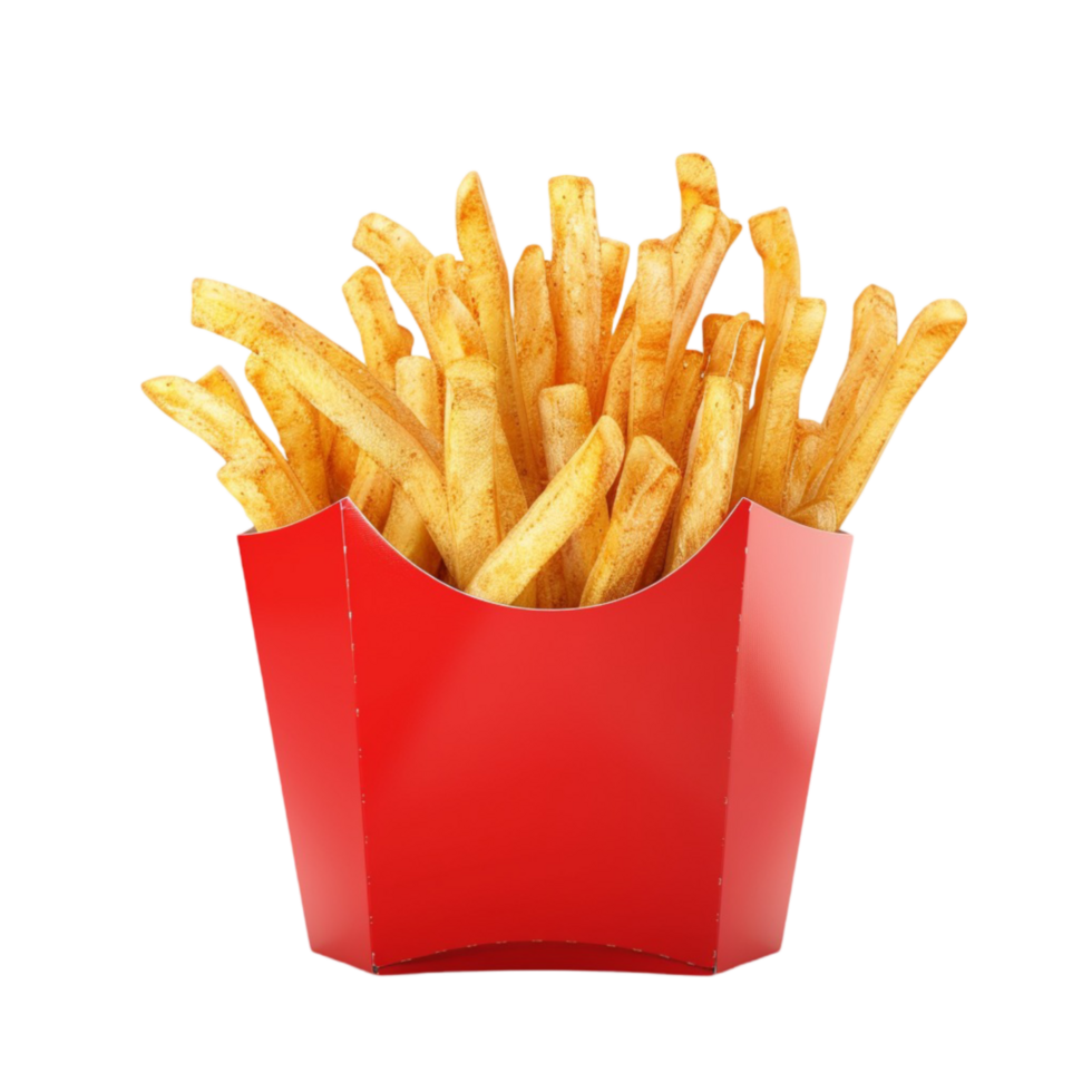 French fries in a red box on transparent background png