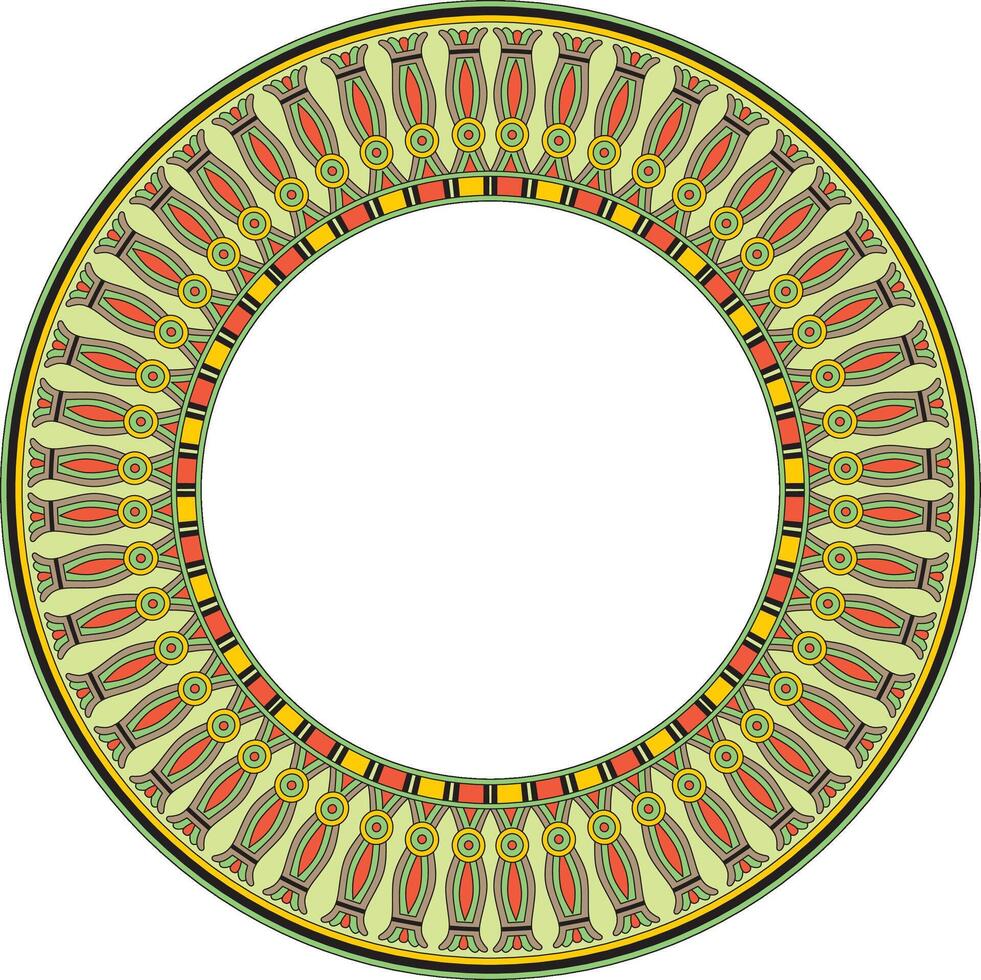colored round Egyptian border. Circle ornament of ancient Africa. Pattern of lotus flowers and sun vector