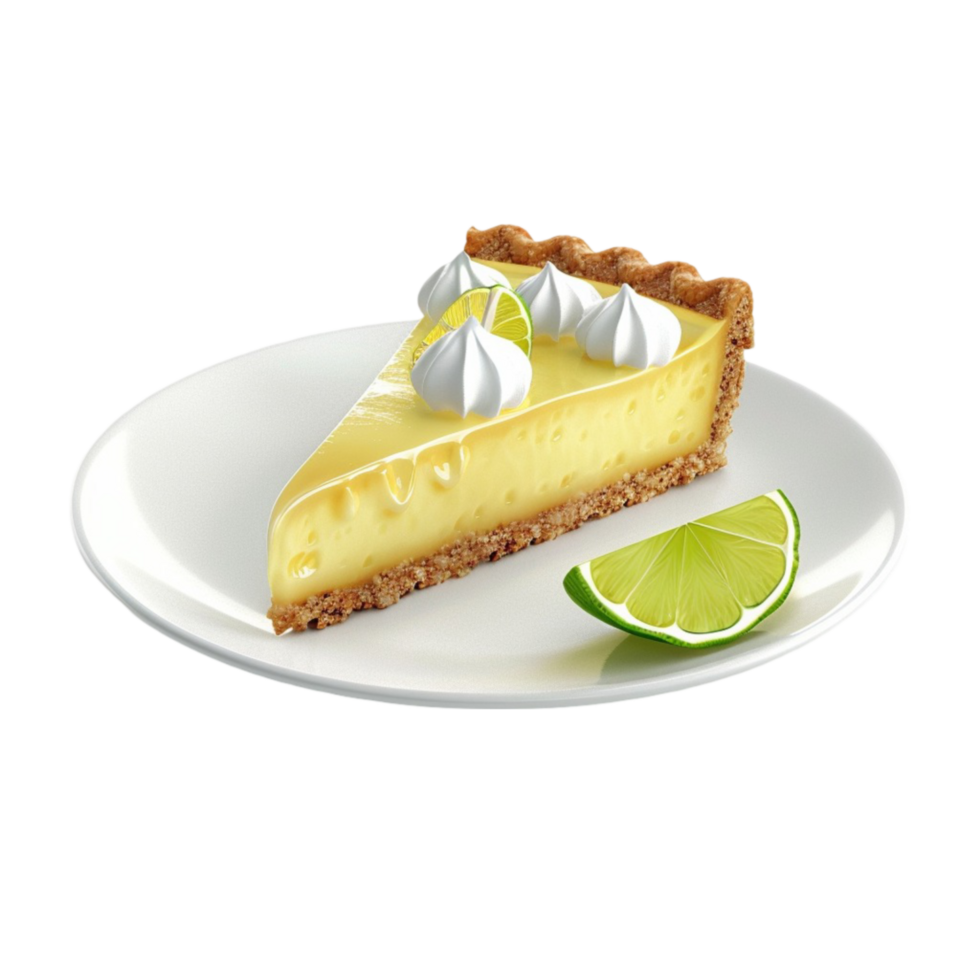 Slice of key lime pie on a plate on transparent background png