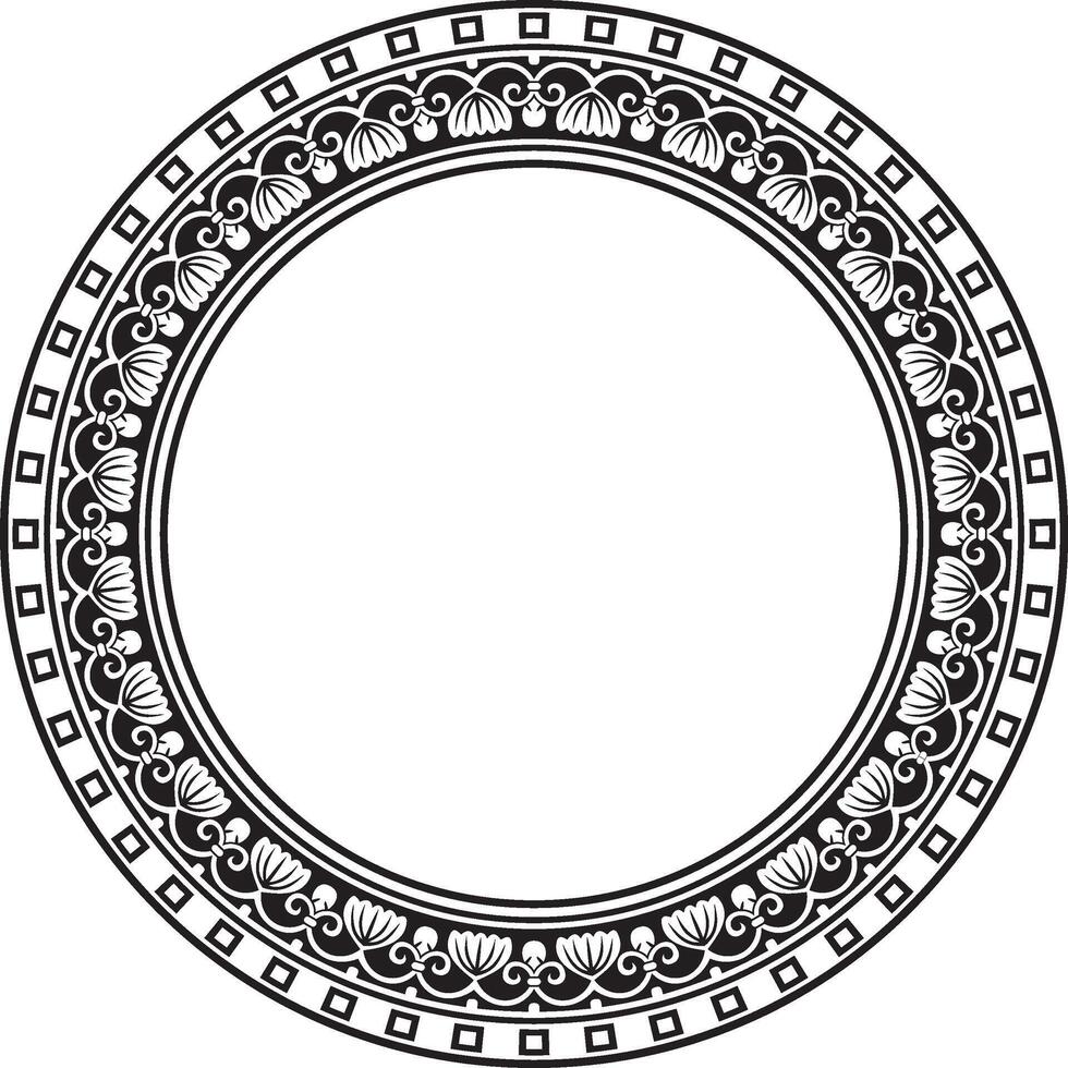 black monochrome round ornament ring of ancient Greece. Classic pattern frame border Roman Empire. vector