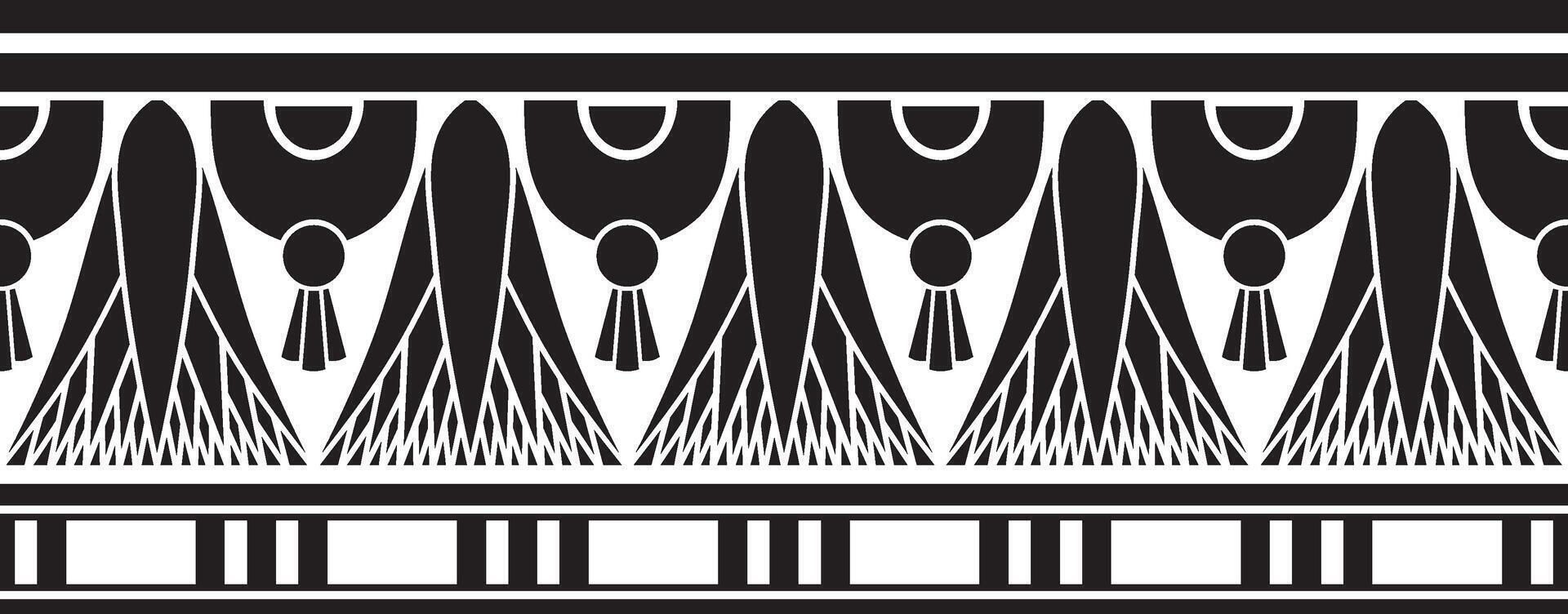 monochrome seamless Egyptian border. Endless black Ornaments of Ancient Egypt. Geometric African frame. vector