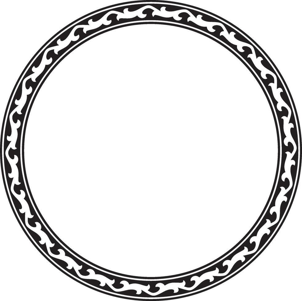 black monochrome round Kazakh national ornament. Ethnic pattern of the peoples of the Great Steppe, Mongols, Kyrgyz, Kalmyks, Buryats. circle, frame border. vector