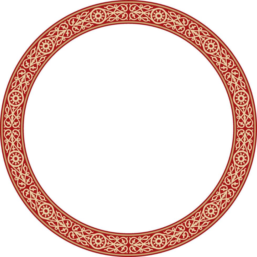 golden and red round Yakut ornament. Endless circle, border, frame of the northern peoples of the Far East. vector