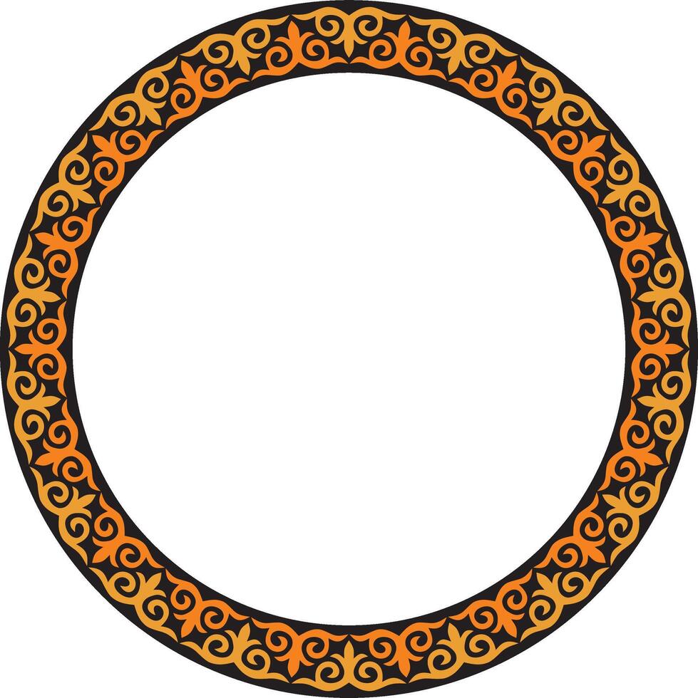 orange and black Kazakh national round pattern, frame. Ethnic ornament of the nomadic peoples of Asia, the Great Steppe, Kazakhs, Kirghiz, Kalmyks, Mongols, Buryats, Turkmens vector
