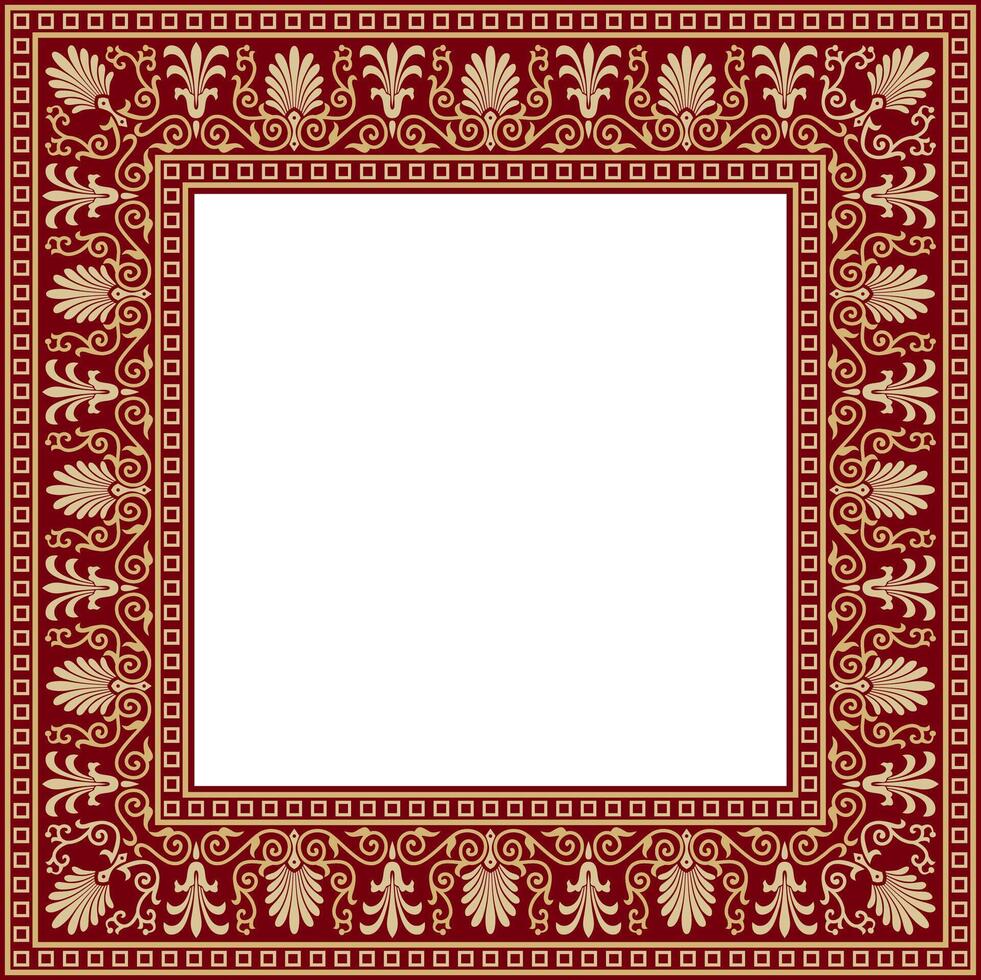 gold and red square classical Greek ornament. European ornament. Border, frame Ancient Greece, Roman Empire. vector