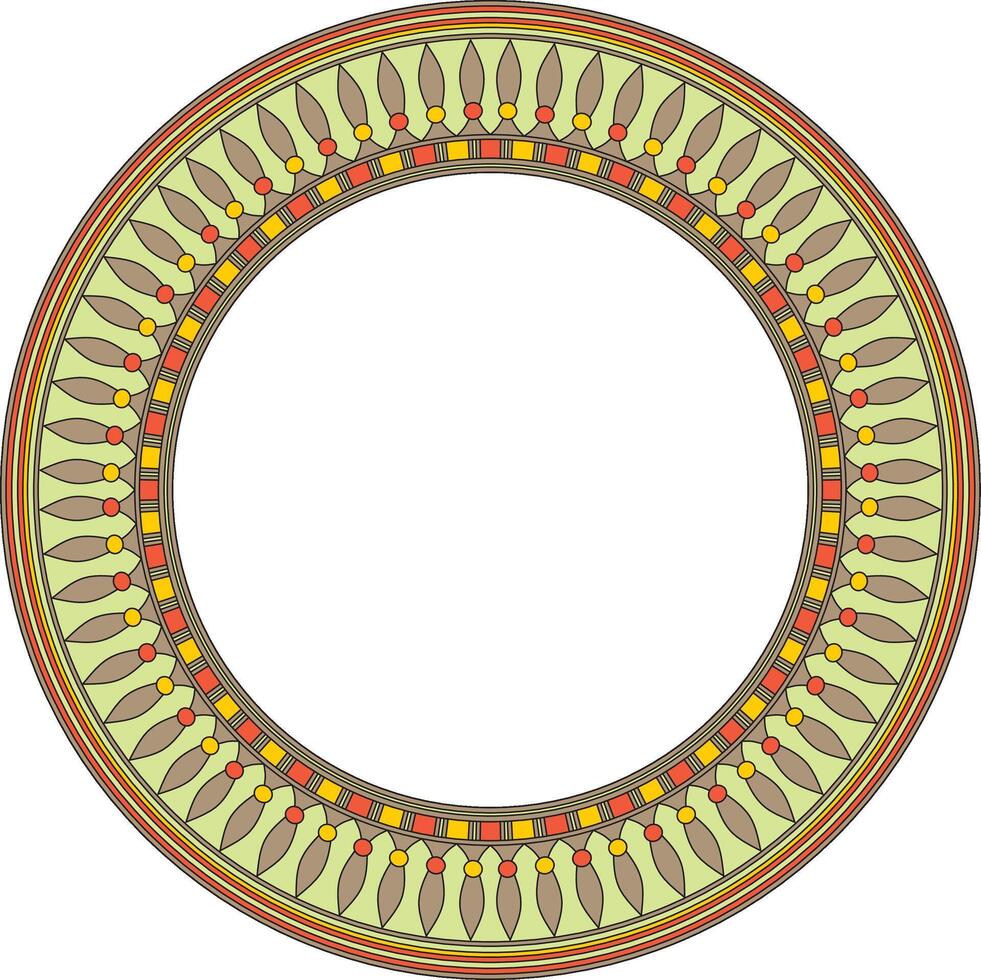 colored round Egyptian border. Circle ornament of ancient Africa. Pattern of lotus flowers and sun vector