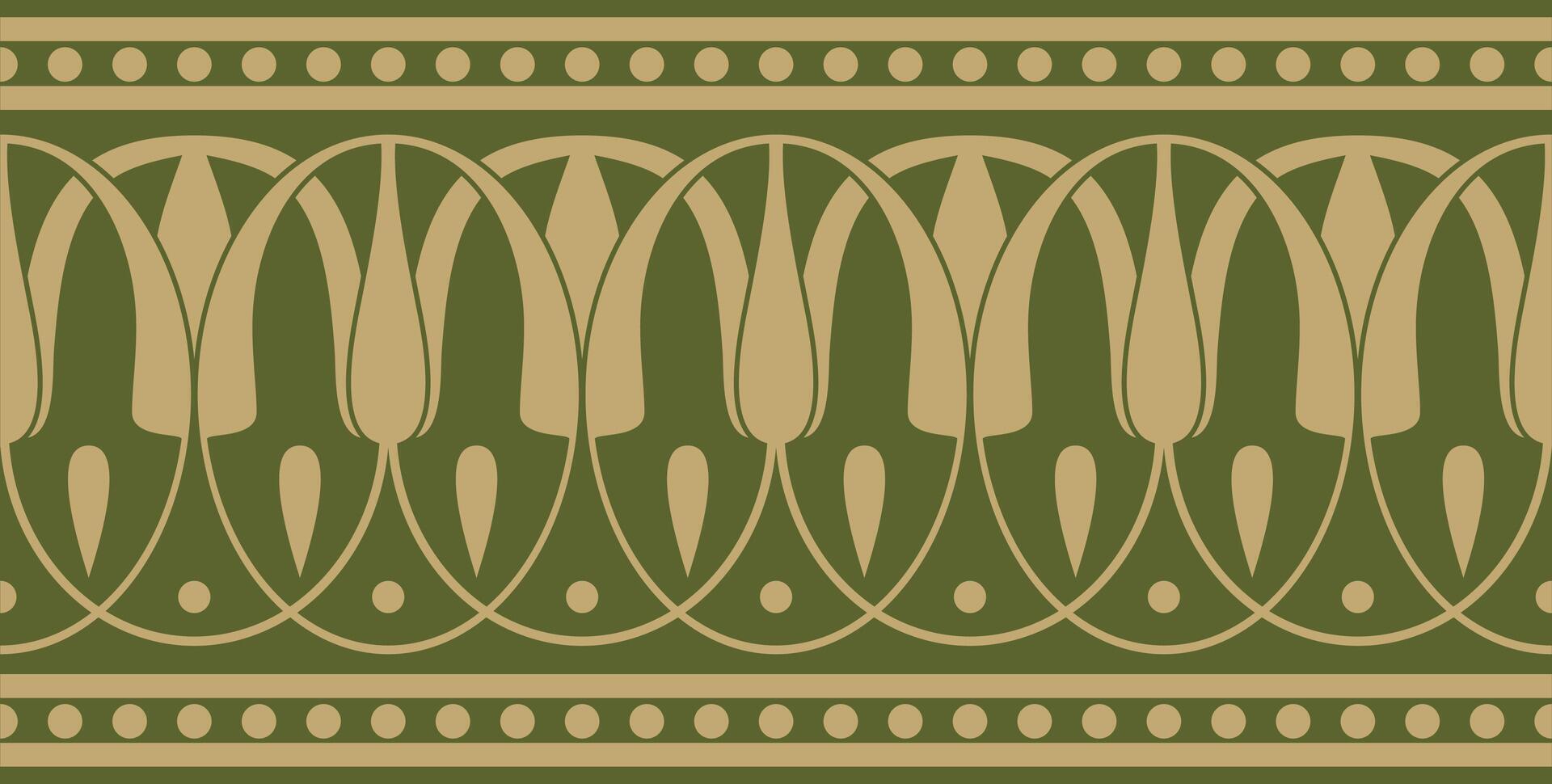 gold and green seamless classical Greek meander ornament. Pattern of ancient Greece. Border, frame of the Roman Empire. vector