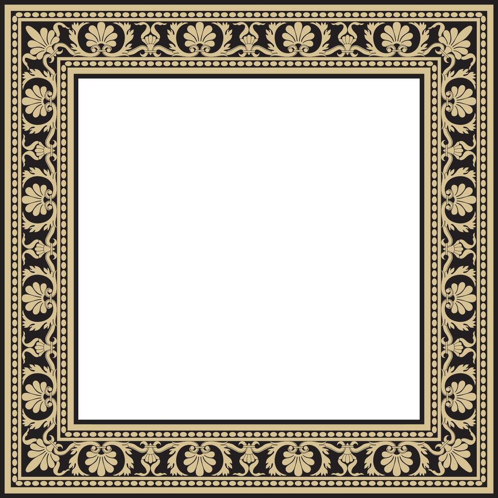 gold and black square classic renaissance ornament. Endless european border, revival style frame. vector