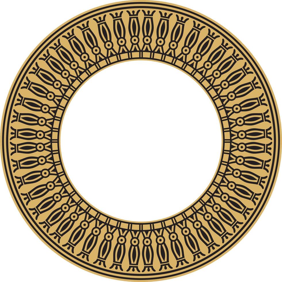 golden round Egyptian border. Circle ornament of ancient Africa. Pattern of lotus flowers and sun. vector