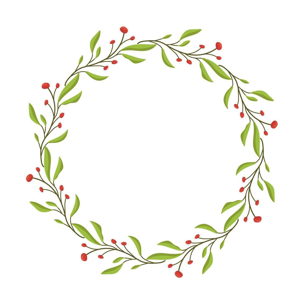 wreath of leaves and wildflowers. Template for a postcard. Green circle of leaves and flowers. Concept of spring and summer holiday invitation. vector