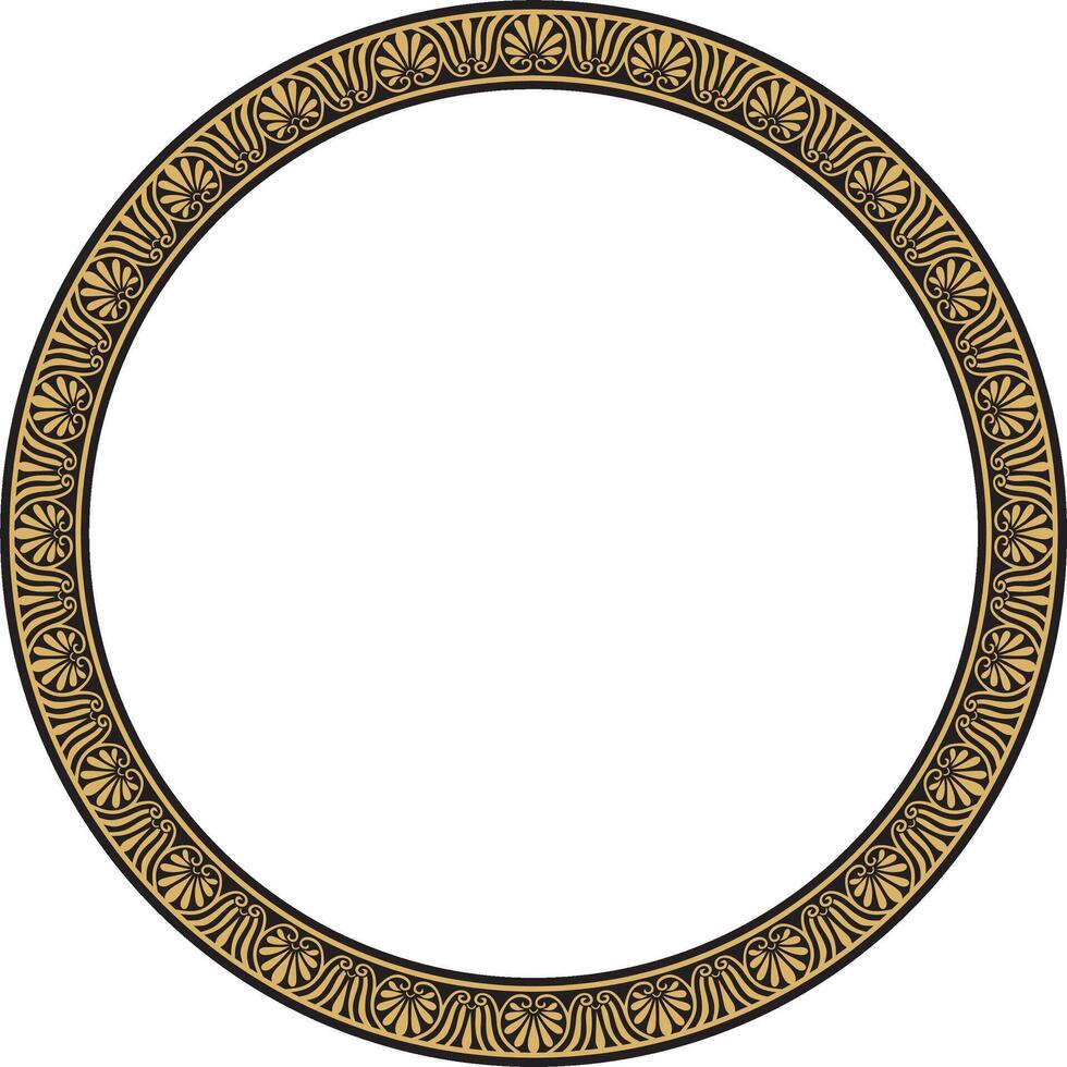 gold and black round frame, border, classic Greek meander ornament. Patterned circle, ring of Ancient Greece and the Roman Empire. vector