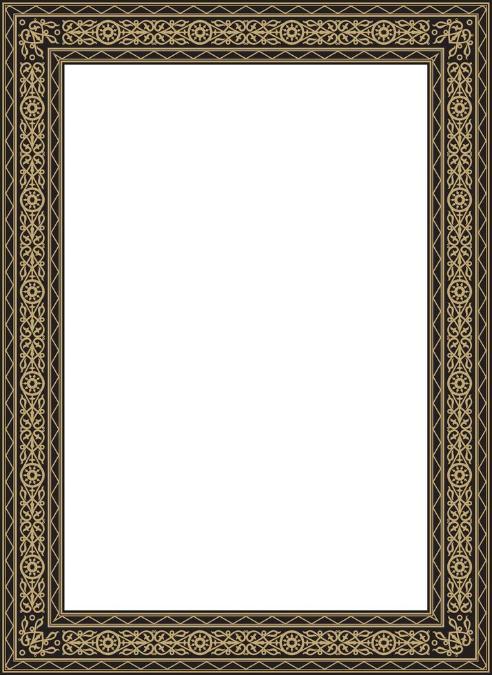 golden and black square Yakut ornament. An endless rectangular border, a frame of the northern peoples of the Far East. vector