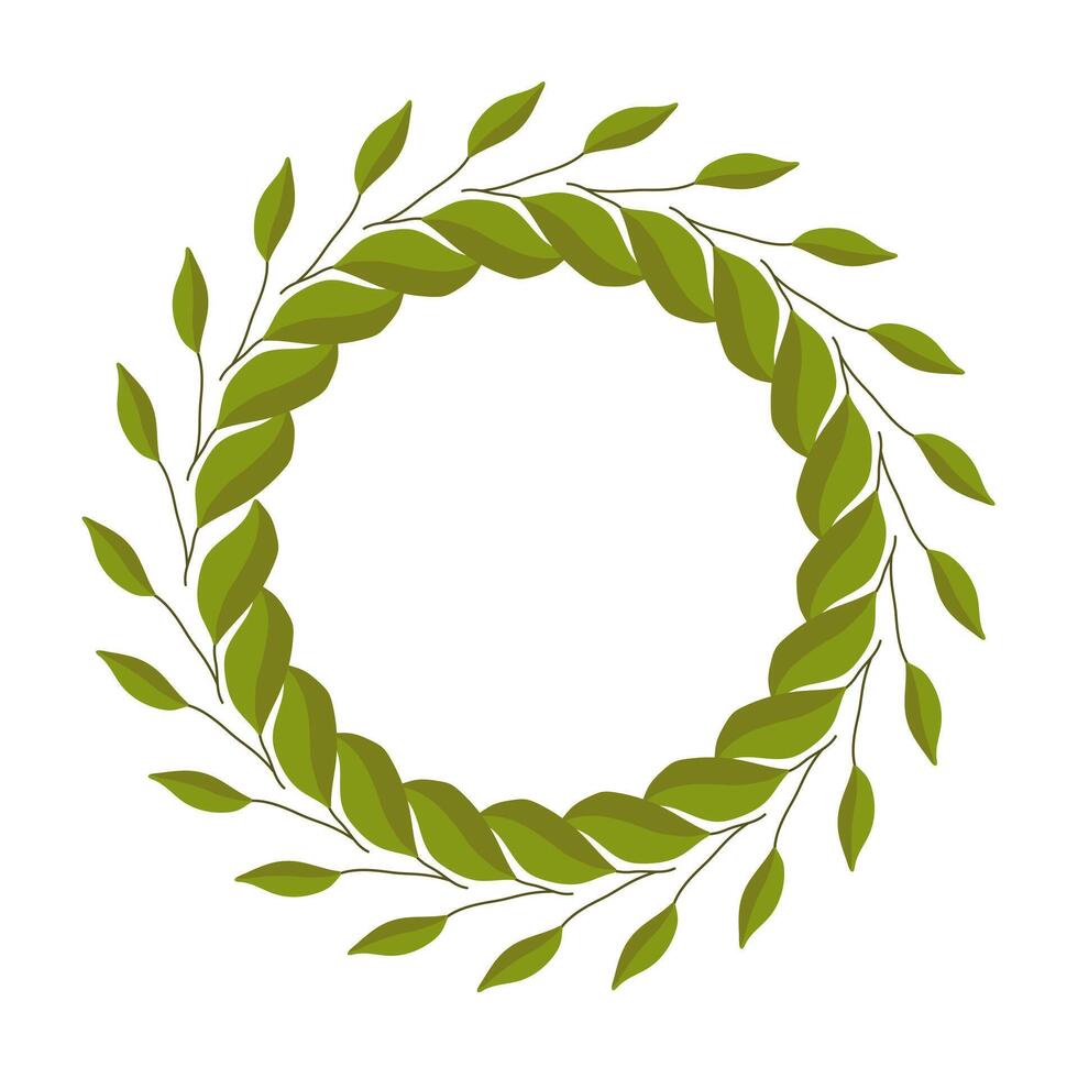 wreath of leaves with branches. Frame for the inscription. Template for a postcard. Green circle of leaves. Invitation to a holiday. vector