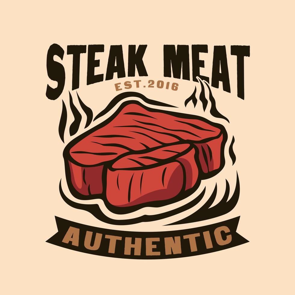 Steak red meat fresh farm beef butchery vintage logo vector
