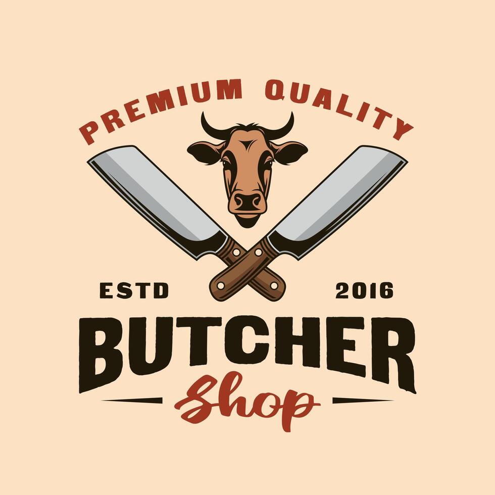 Butcher Knife beef meat butchery shop logo vector
