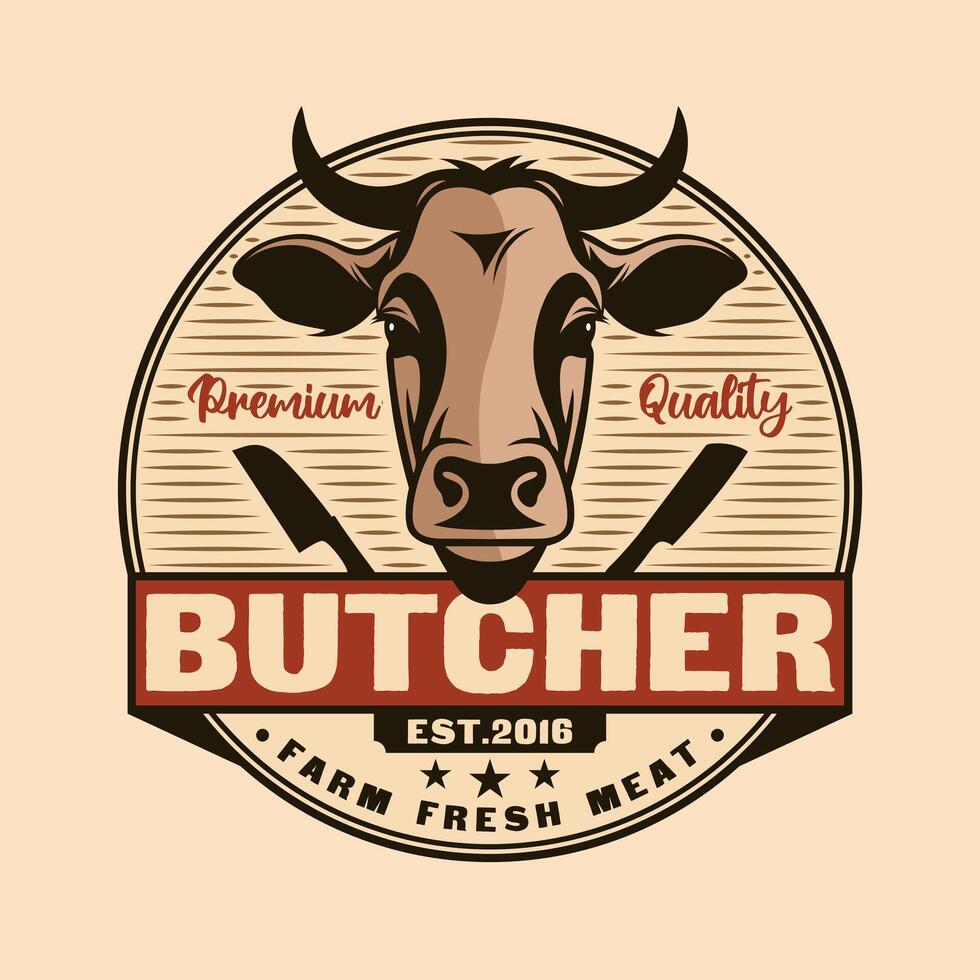 Cow Butcher steak beef meat butchery shop logo vector