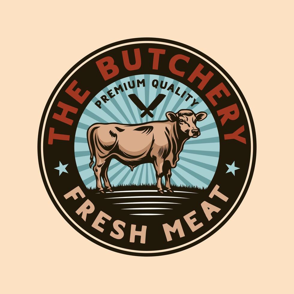 Cow Butcher steak beef meat butchery shop logo vector