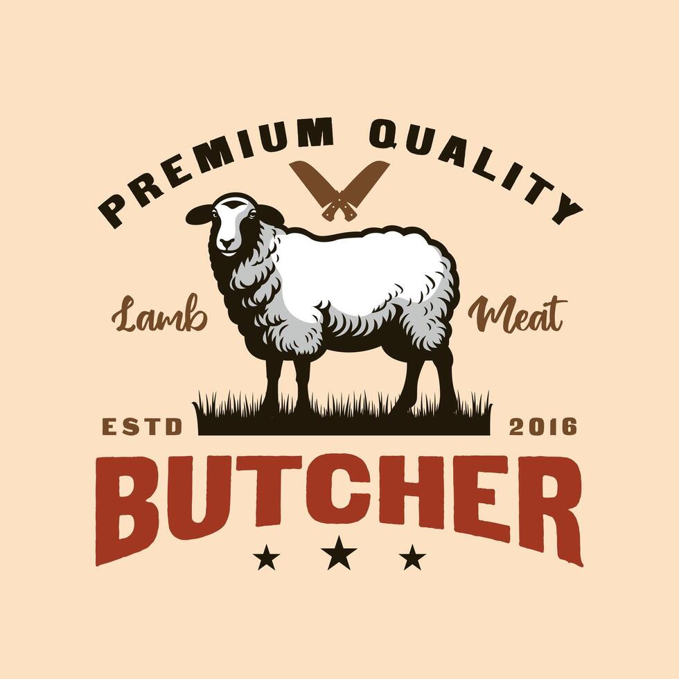 Lamb farm sheep meat butchery shop vintage logo vector