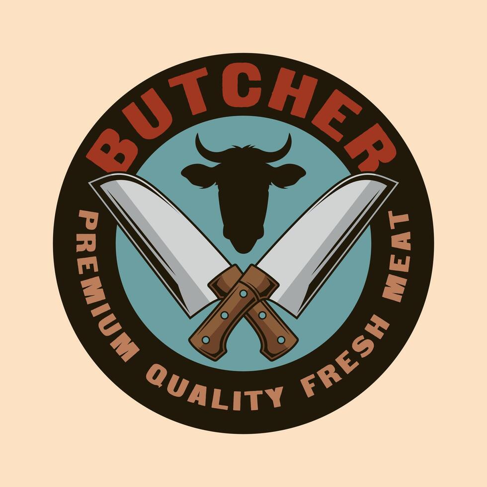 Butcher Knife beef meat butchery shop logo vector