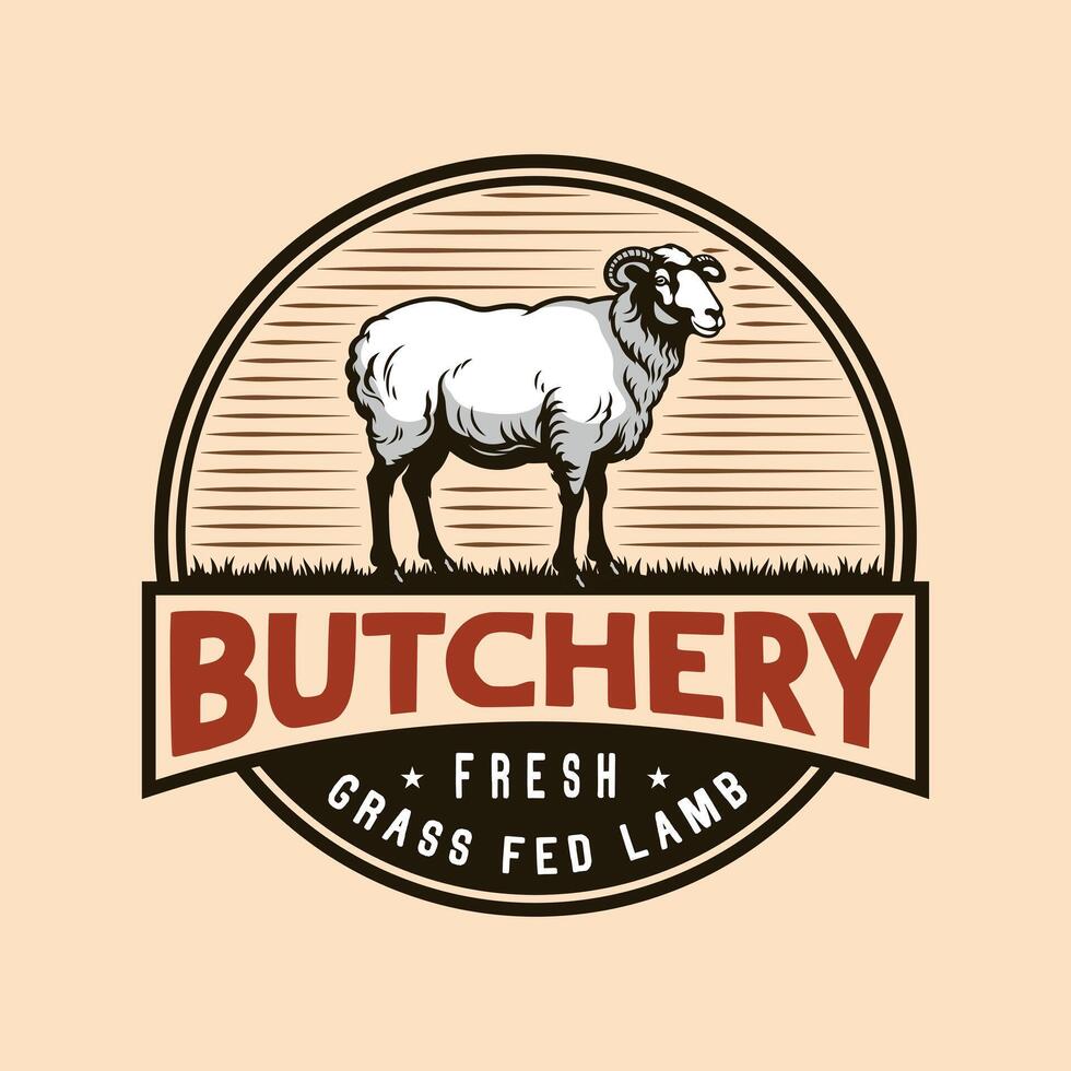 Lamb farm sheep meat butchery shop vintage logo vector