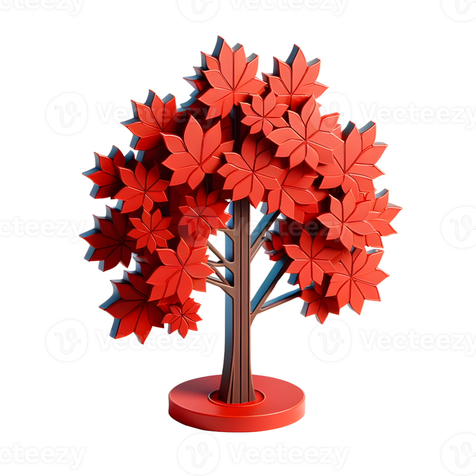 Vibrant Red Maple Tree in 3D Minimalist Style png