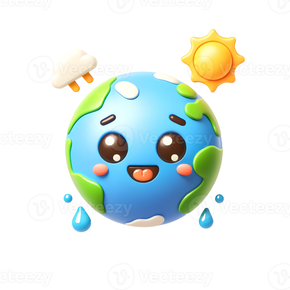 Cheerful Earth Cartoon with Sun and Cloud png
