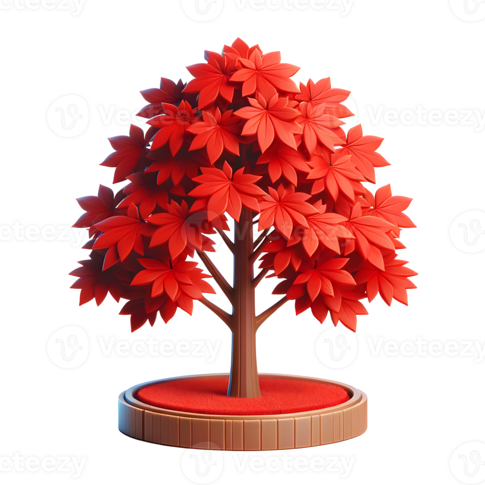 Vibrant Autumn Red Maple Tree in Minimalist 3D Art png