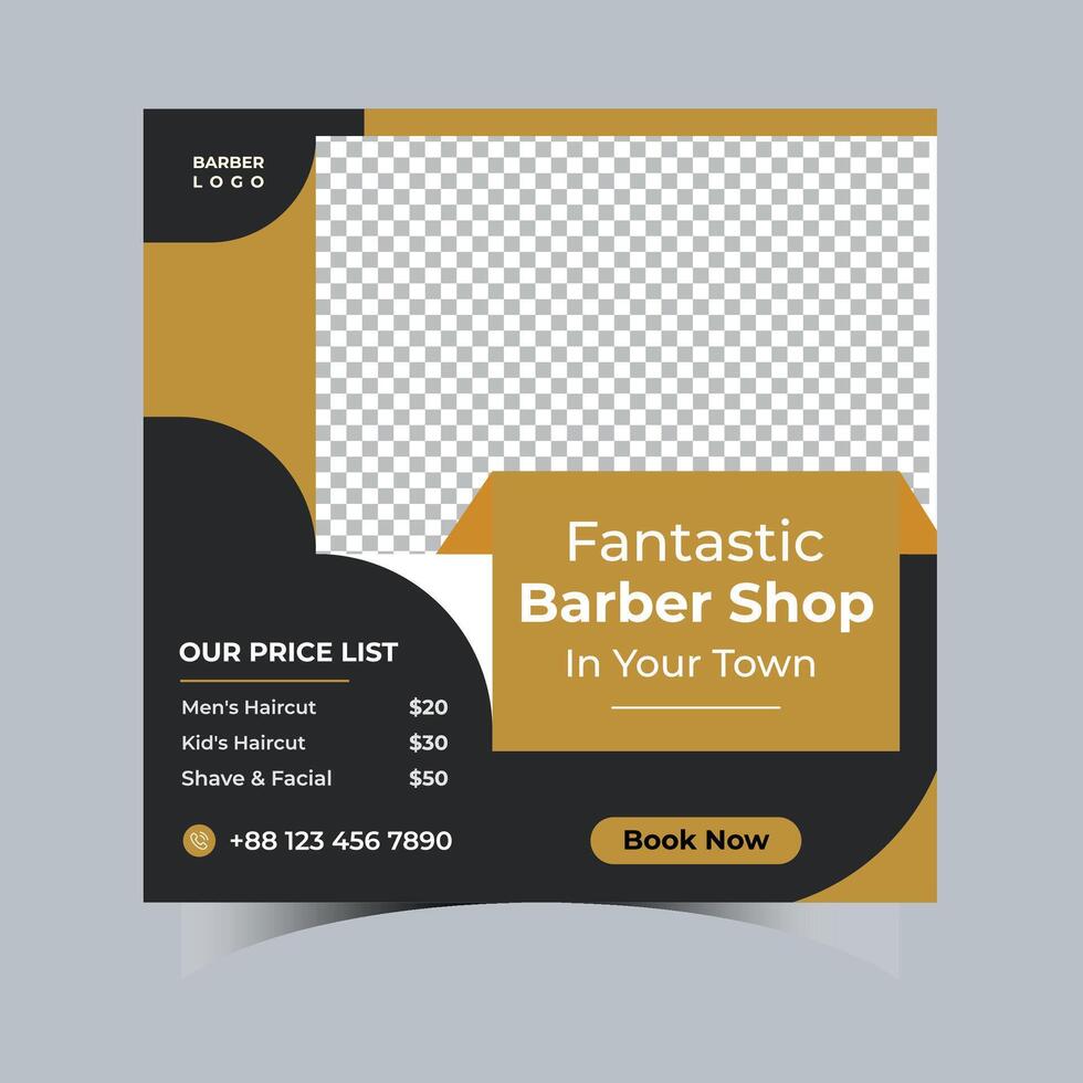 barbershop hair cutting salon social media post design vector
