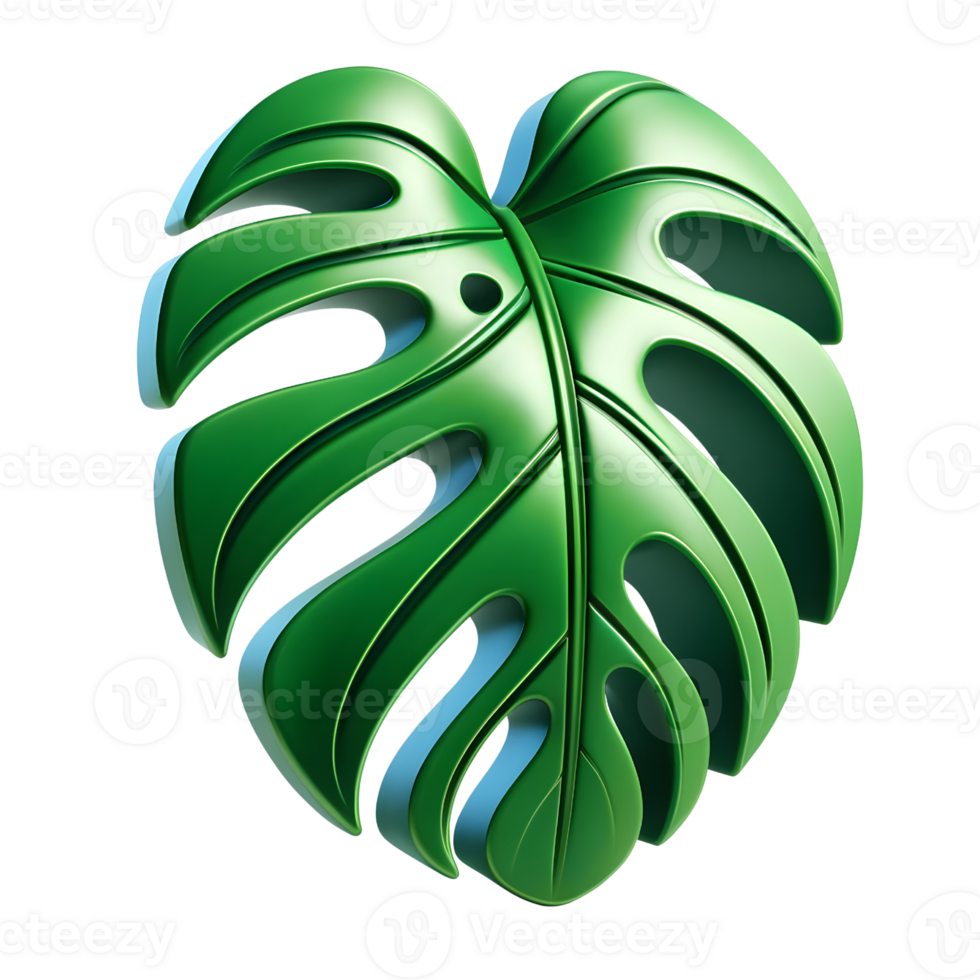 Stylized Monstera Leaf Digital 3D Icon png