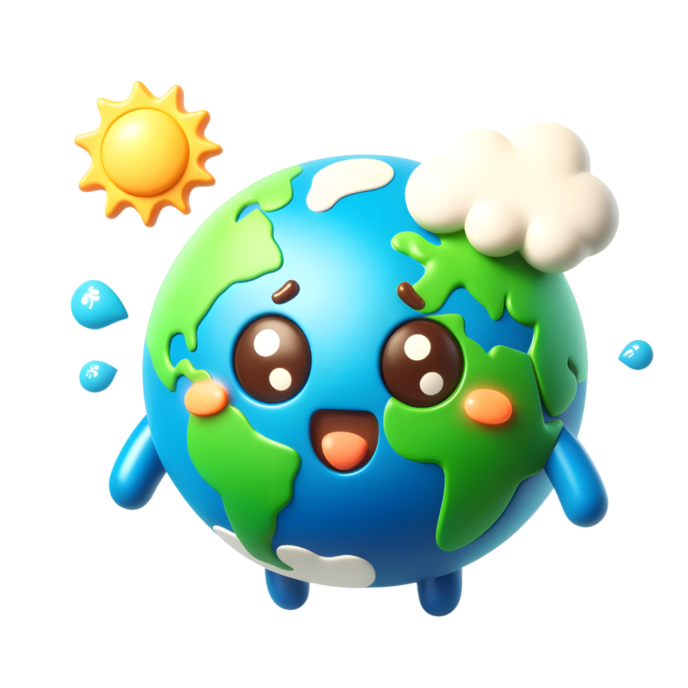 Happy Earth Cartoon with Sun and Clouds png