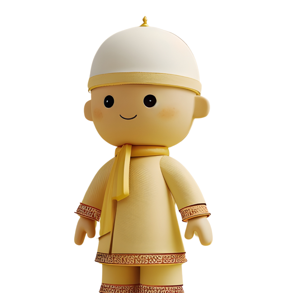 3d boy moslem character smiling png